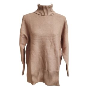 Anrabess Women's Oversized Brown Ribbed Turtleneck Sweater M